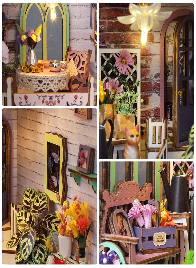 Foyucool Book Nook Kit - DIY Miniature Dollhouse Kits for Adults, Booknook Bookshelf Insert with LED Light, 3D Wooden Puzzle Bookend Insert, Hobbies Gifts for Family and Friends, Flower House - Image 3